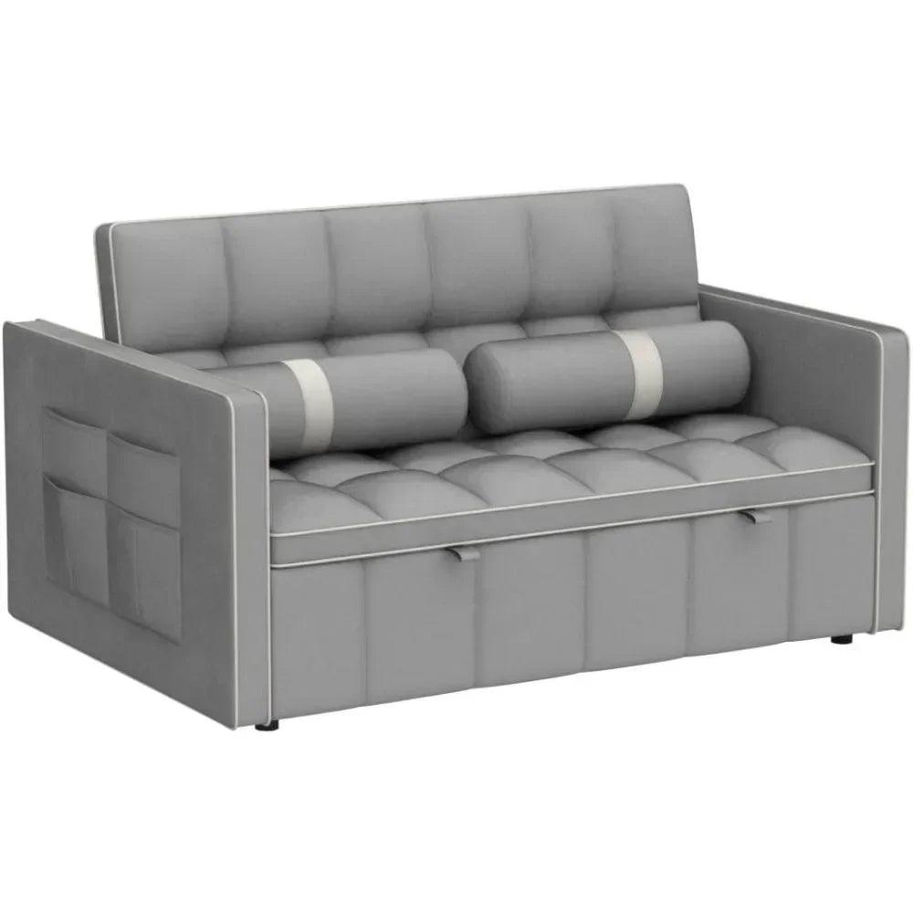 Convertible Sleeper Sofa - Small Tufted Velvet Loveseat with Pullout Bed and Adjustable Backrest