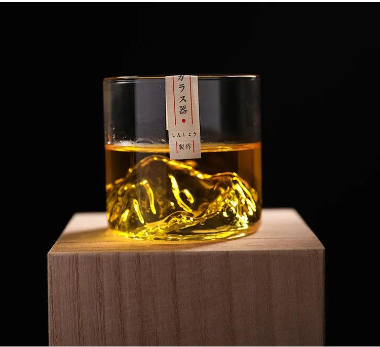 3D Mountain Whiskey Glass - Glacier Old Fashioned Tumblers in Wooden Gift Box