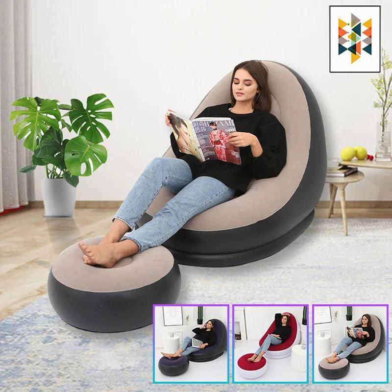 Inflatable Lazy Sofa Chair - Foldable PVC Flocking Lounge Set