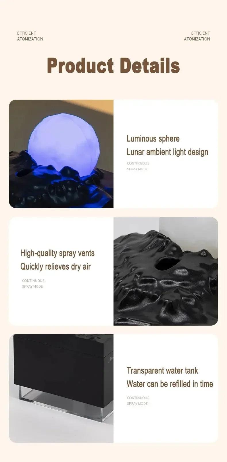 Aroma Diffuser  Humidifier with LED Moon Lamp - Essential Oil Night Light for Home or Office