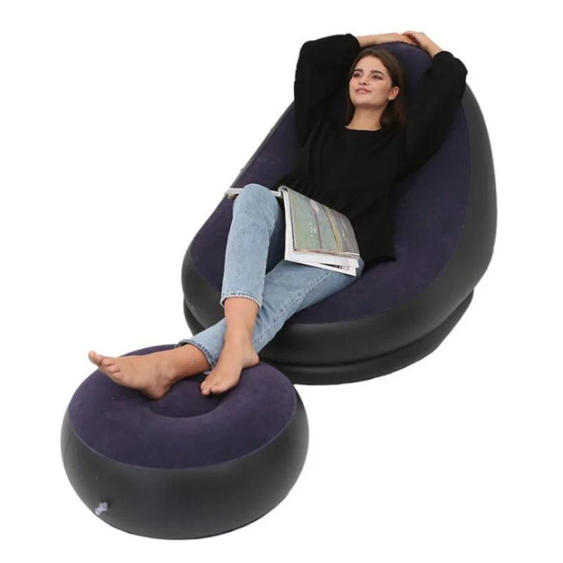 Inflatable Lazy Sofa Chair - Foldable PVC Flocking Lounge Set