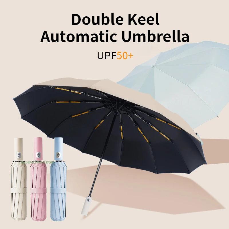 Large Automatic Windproof Umbrella - Anti-UV Travel Rain Umbrella for Men  Women