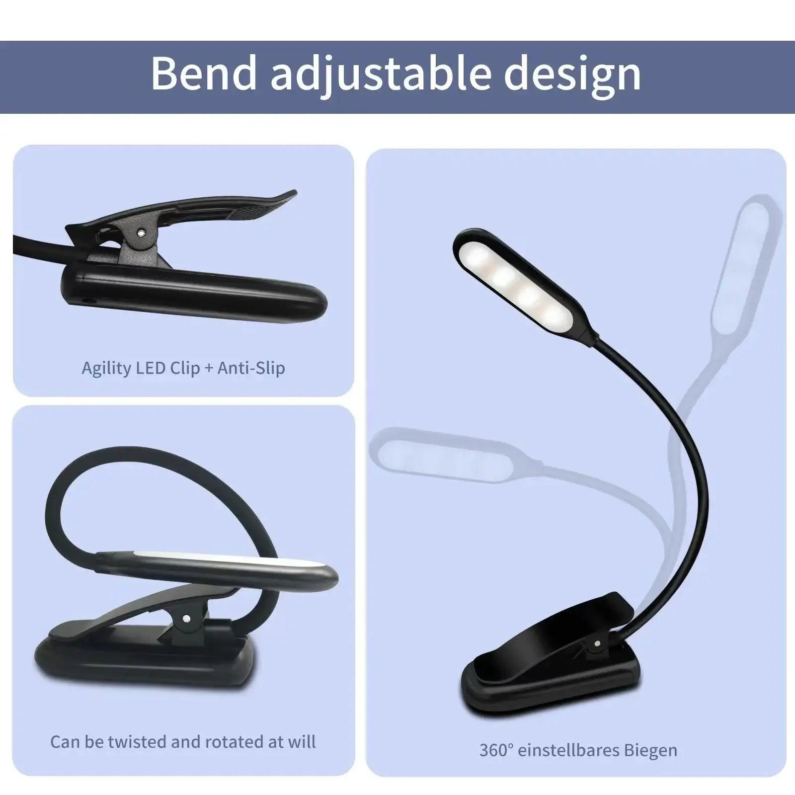 Rechargeable LED Book Light - Adjustable Brightness  3 Color Temperatures for Reading in Bed