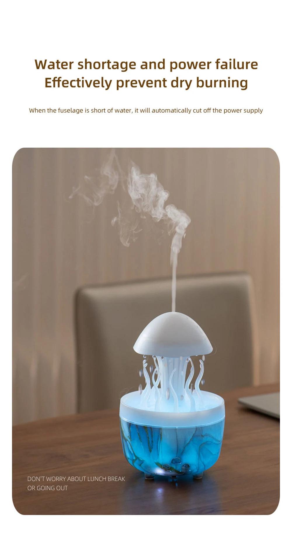 Aromatherapy Humidifier with Rotating Raindrop Light - Essential Oil Diffuser