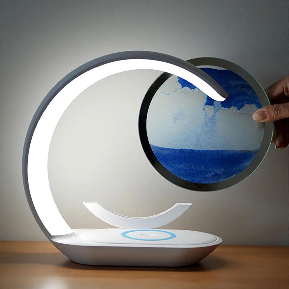 Quicksand Table Lamp - USB Wireless Charging 3D Hourglass Night Light for Office Decor