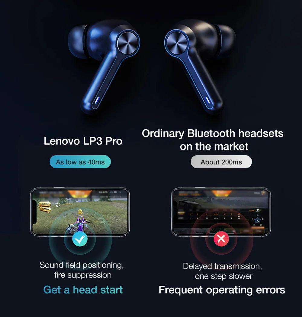 Lenovo LP3 Pro TWS Earphones - Wireless Bluetooth 50 Gaming Headset with 1200mAh Battery