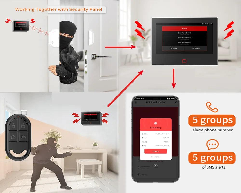 Wireless WiFi 4G Home Alarm System - CPVAN LoRo Security Kit with 7 Display  5000mAh Battery