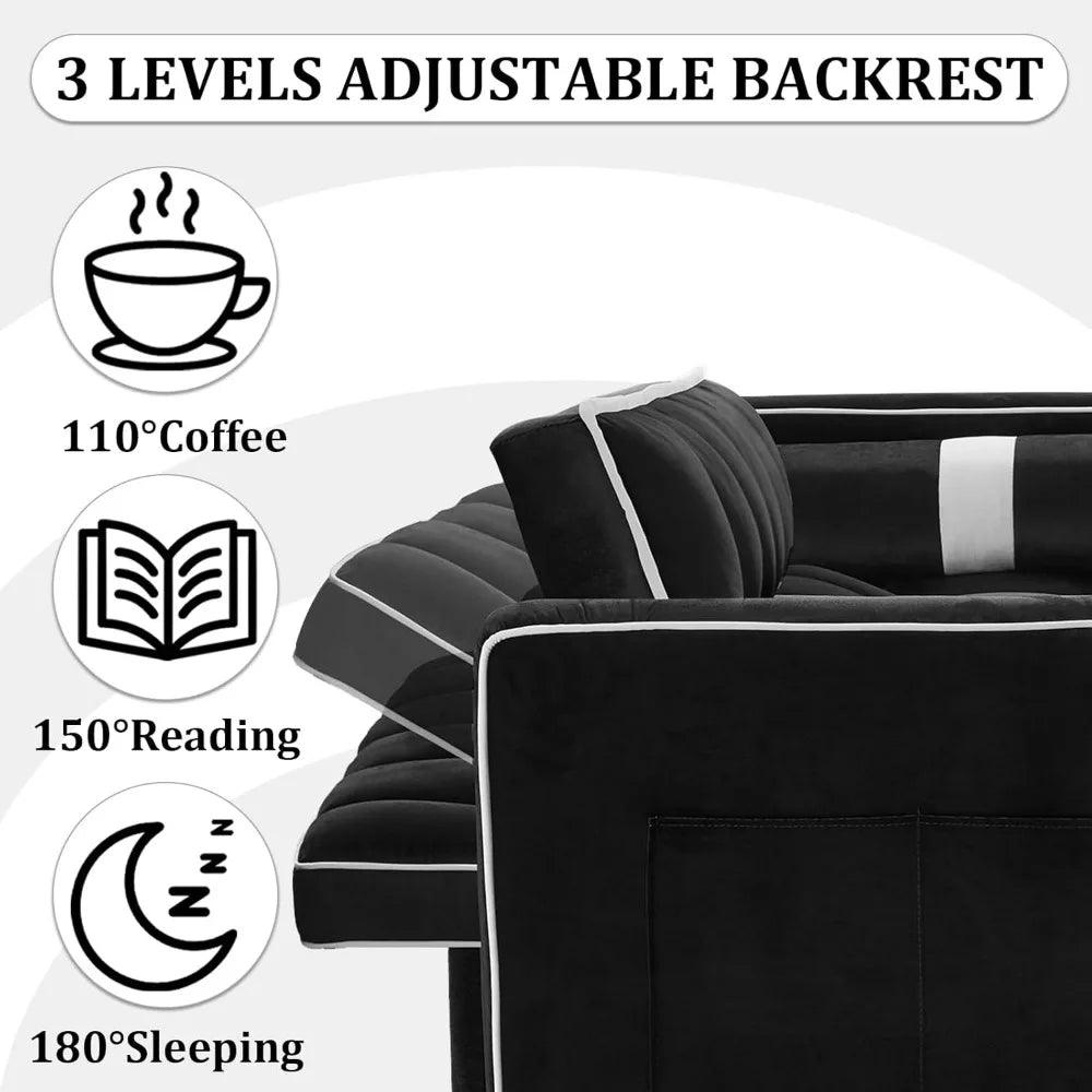 Convertible Velvet Sofa Bed - 3-in-1 Sleeper Loveseat with USB Ports and Adjustable Backrest