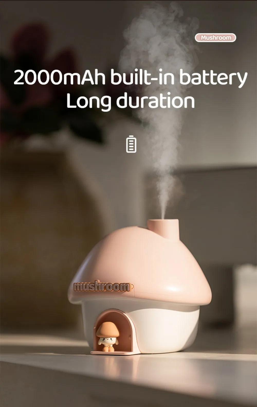 Colorful Mushroom House Humidifier - 300ml Mini Essential Oil Diffuser with Ultrasonic Technology