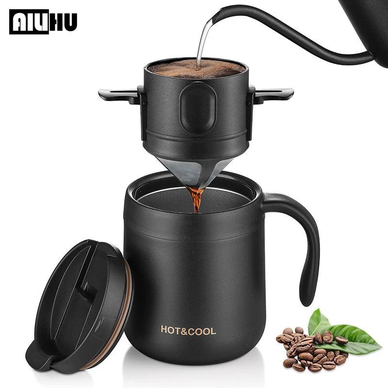 304 Stainless Steel Portable Coffee Dripper Reusable Tea Holder Mug Set - STOREBLITZ