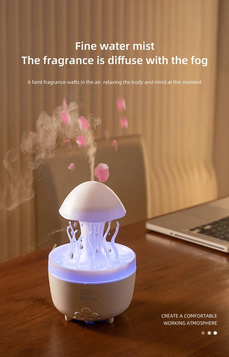 Aromatherapy Humidifier with Rotating Raindrop Light - Essential Oil Diffuser