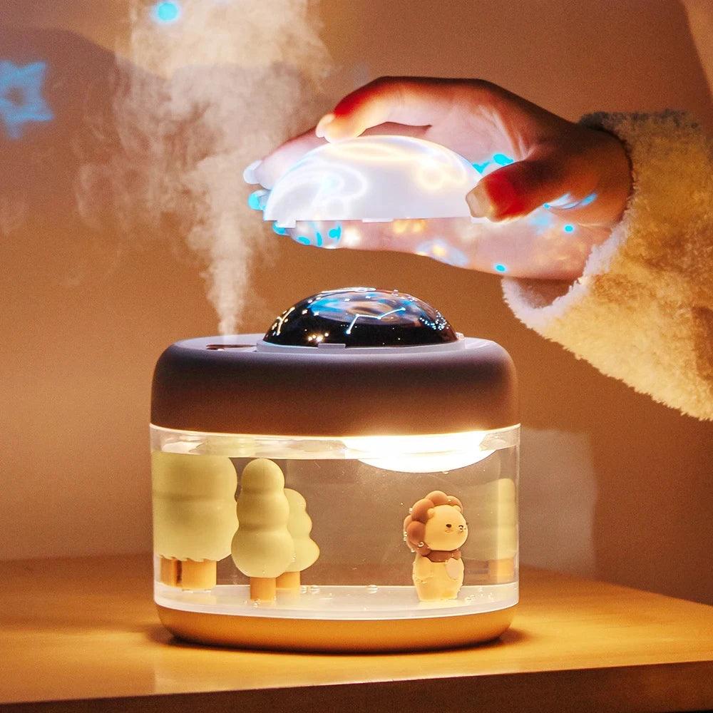 USB Ultrasonic Humidifier - Portable 2000mAh Air Moisturizer with Projector Light