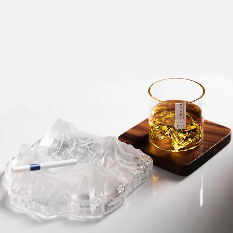 3D Mountain Whiskey Glass - Glacier Old Fashioned Tumblers in Wooden Gift Box