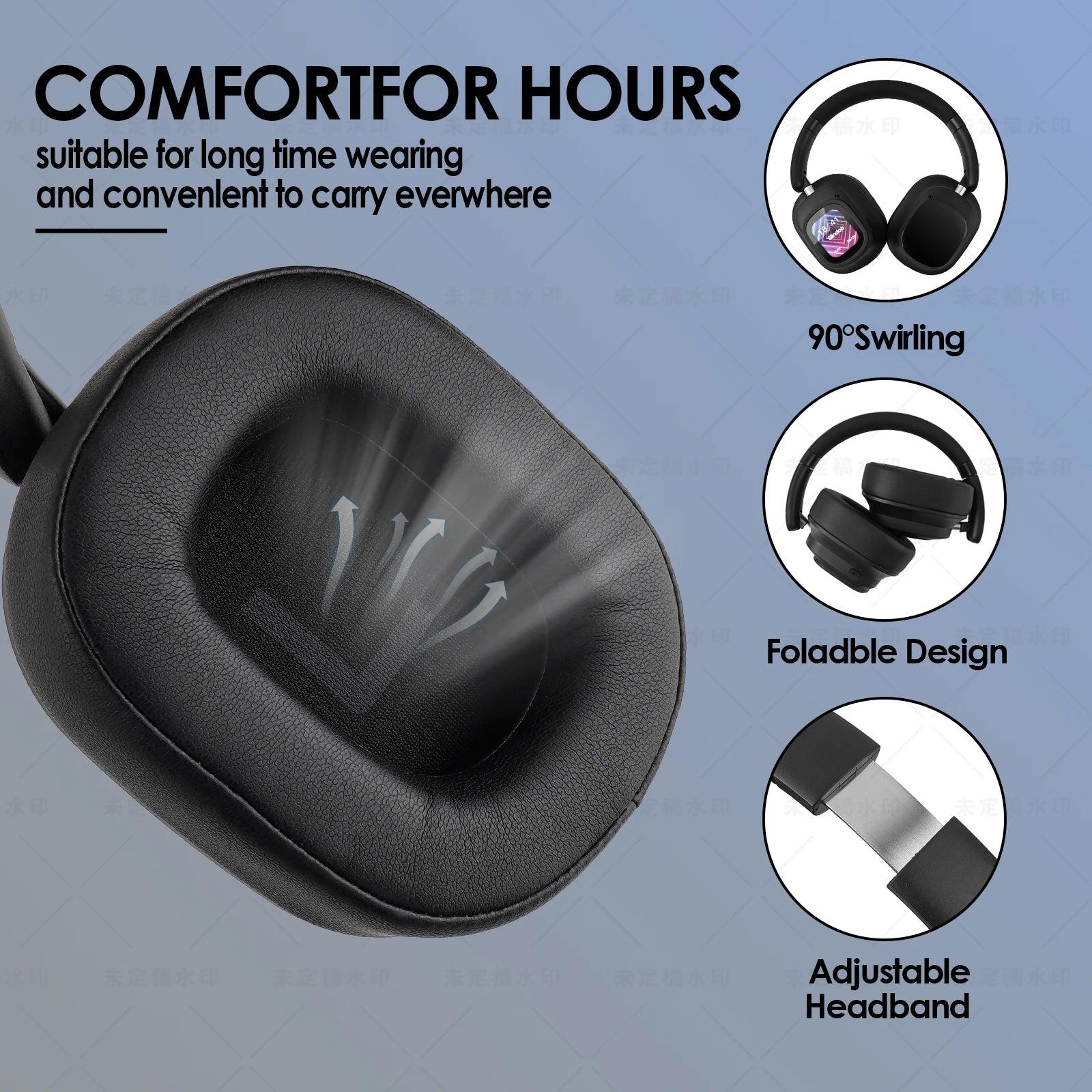 Hybrid Wireless Noise Cancelling Headphones - Touch Control with LED Screen