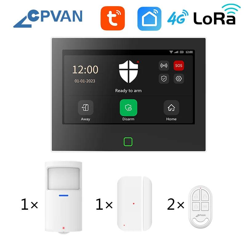 Wireless WiFi 4G Home Alarm System - CPVAN LoRo Security Kit with 7 Display  5000mAh Battery