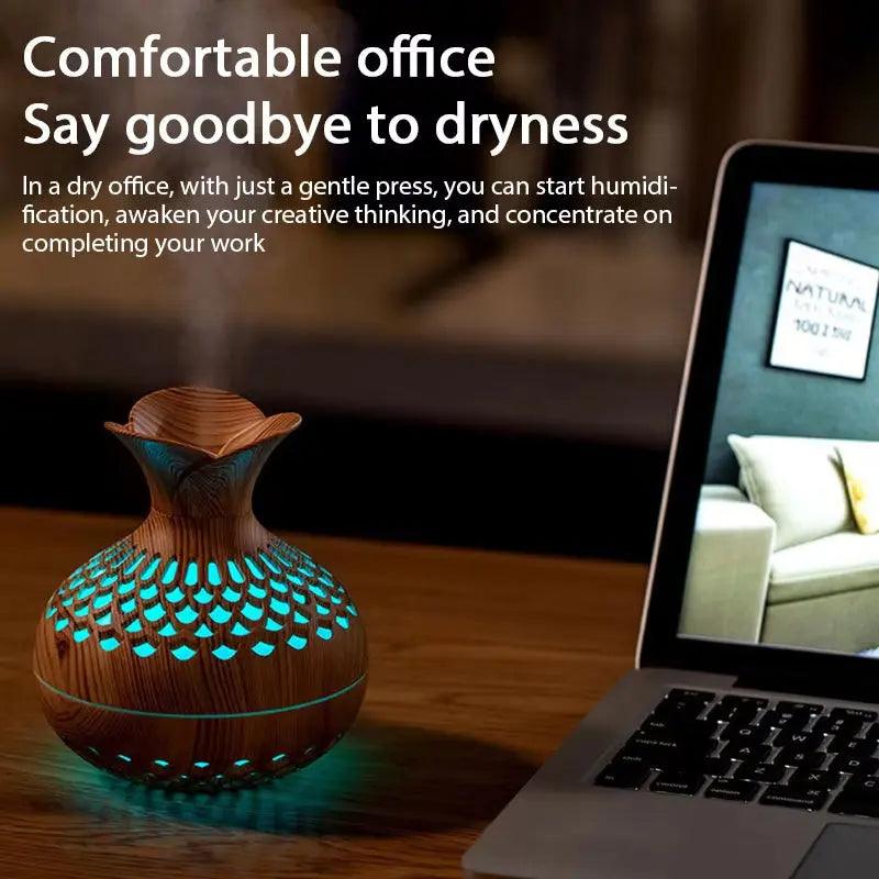 Humidificateur d'air USB à grain de bois - Diffuseur d'huiles essentielles à ultrasons Purificateur de parfum d'ambiance