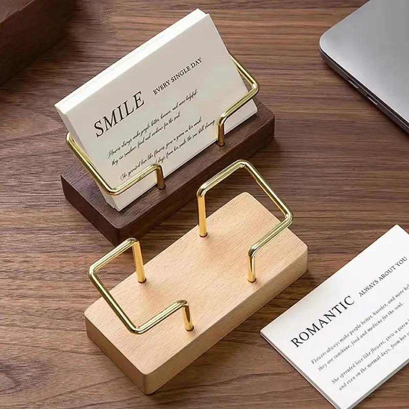 Wooden Business Card Display Stand - Modern Desk Organizer