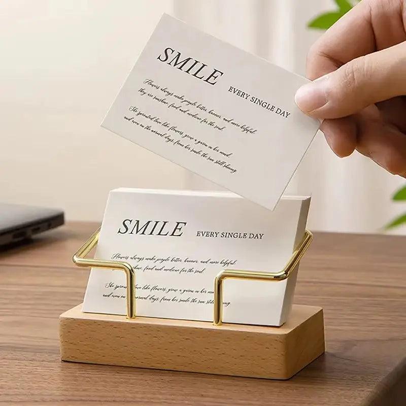 Wooden Business Card Display Stand - Modern Desk Organizer