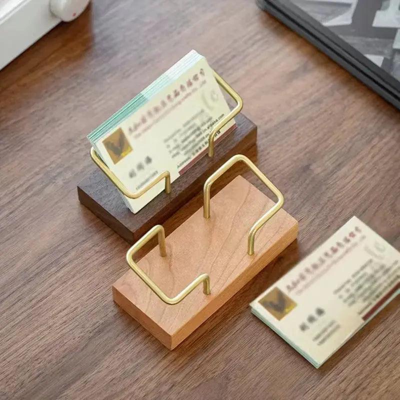 Wooden Business Card Display Stand - Modern Desk Organizer