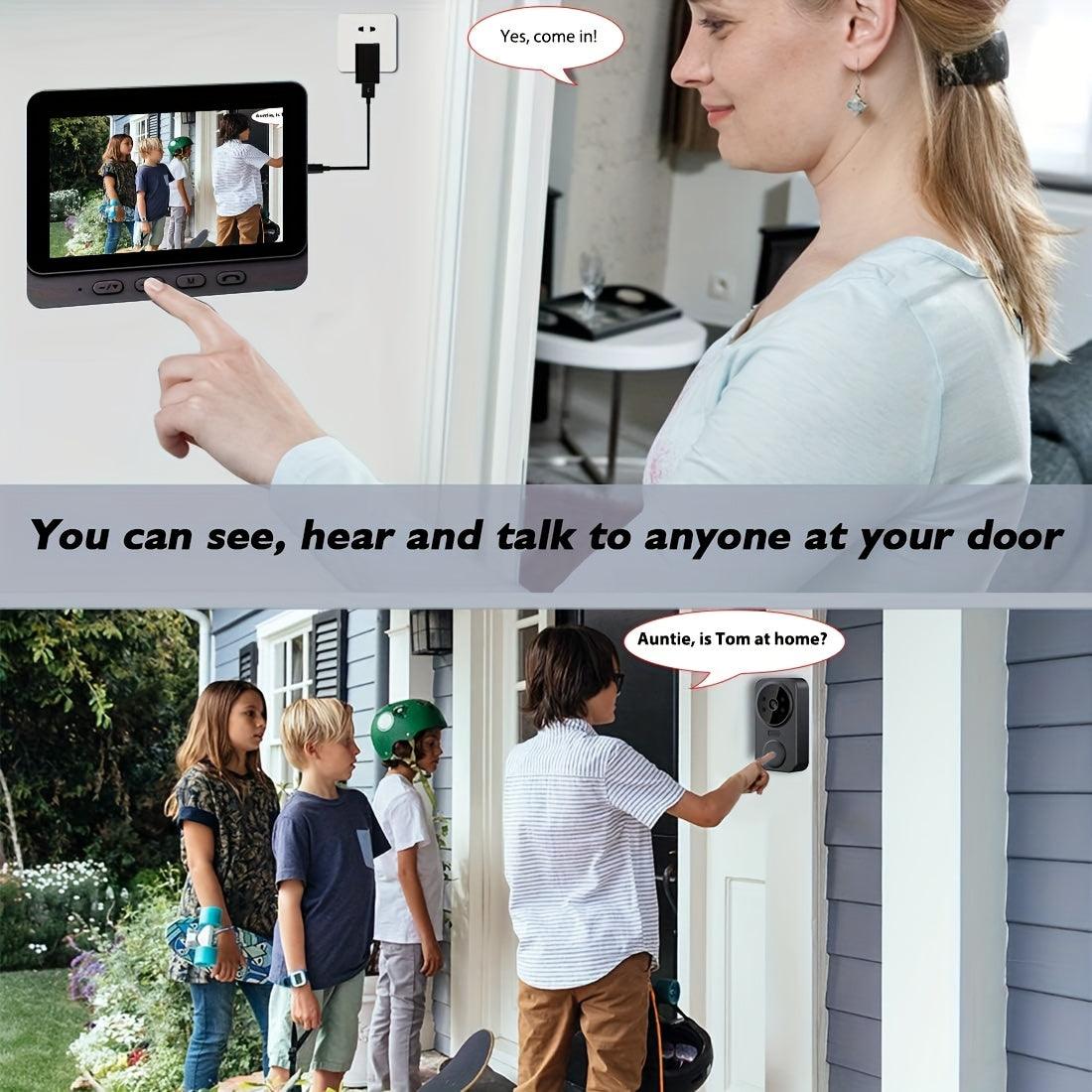 Smart Video Doorbell - 43 Inch HD Intercom System with Night Vision and Two-Way Voice