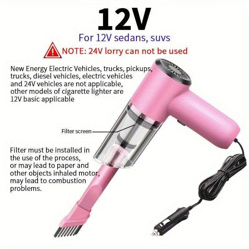 Compact 12V Car Vacuum - Handheld Wired Pet Hair Remover with Accessories