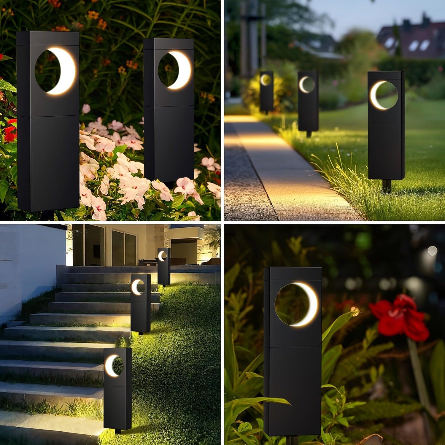 Moon Shape Solar Pathway Lights - 6 Pack Auto OnOff IPX5 Waterproof Warm White