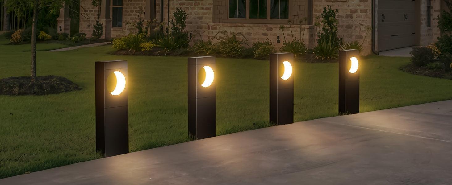 Moon Shape Solar Pathway Lights - 6 Pack Auto OnOff IPX5 Waterproof Warm White