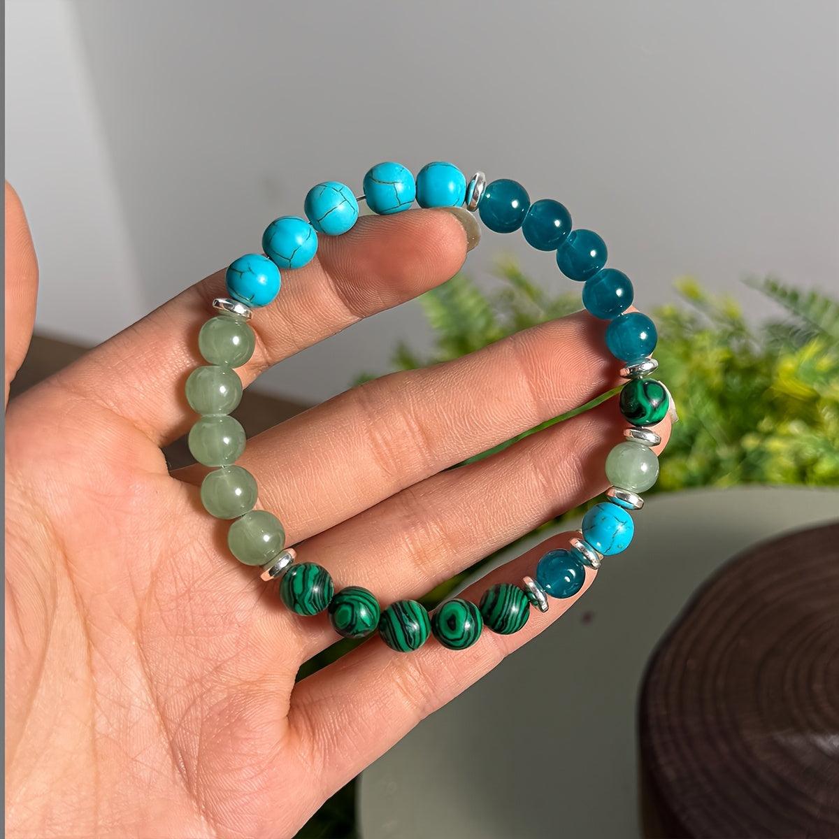 Anxiety Relief Bracelet - Malachite  Blue Turquoise Beads for Mental Balance