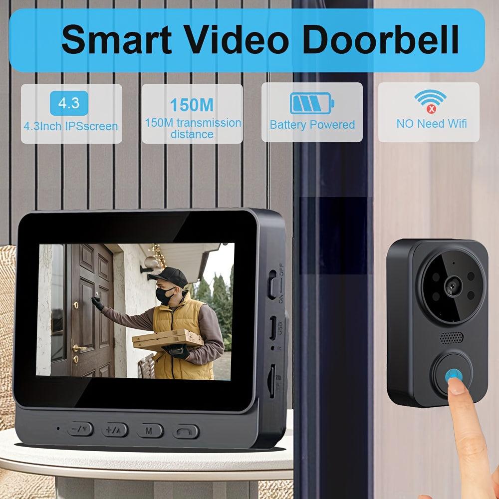 Smart Video Doorbell - 43 Inch HD Intercom System with Night Vision and Two-Way Voice