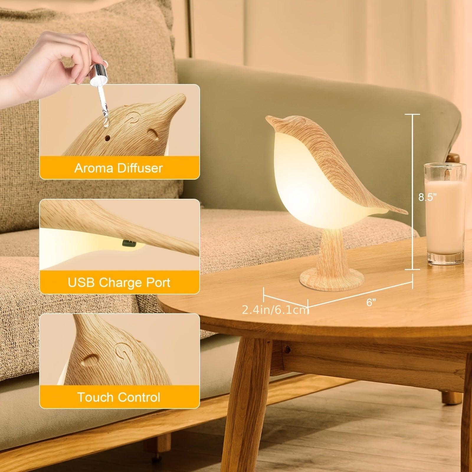 Dimmable Bird Touch Lamp - Cordless Aroma Diffuser Night Light